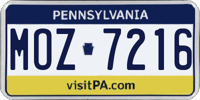 PA license plate MOZ7216