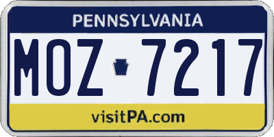 PA license plate MOZ7217