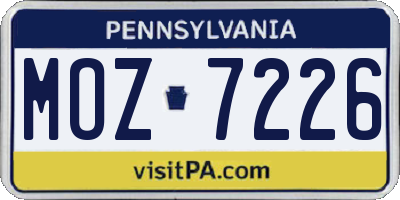 PA license plate MOZ7226