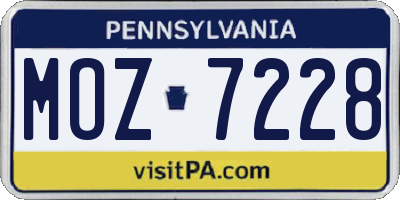 PA license plate MOZ7228