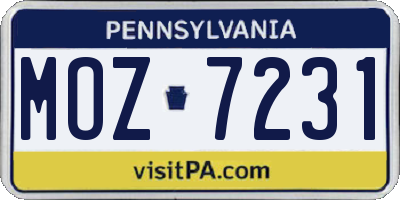 PA license plate MOZ7231