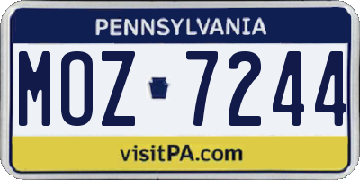PA license plate MOZ7244