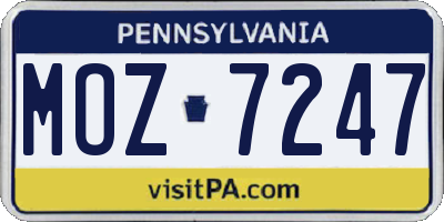 PA license plate MOZ7247