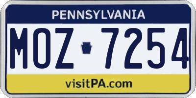 PA license plate MOZ7254