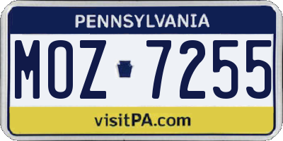 PA license plate MOZ7255
