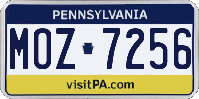 PA license plate MOZ7256