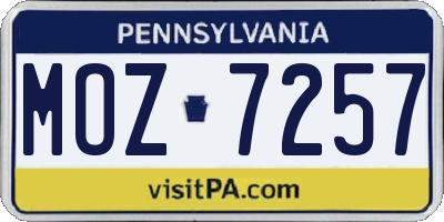 PA license plate MOZ7257