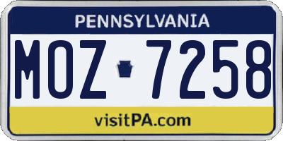 PA license plate MOZ7258