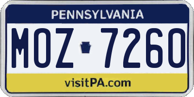 PA license plate MOZ7260