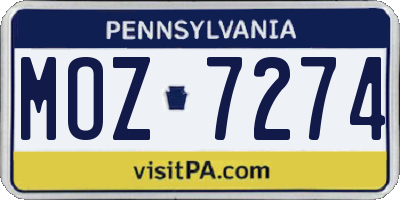 PA license plate MOZ7274