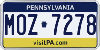 PA license plate MOZ7278