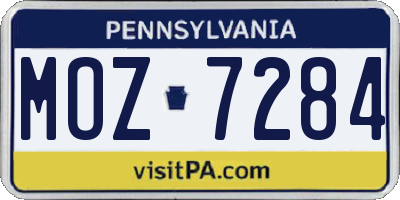 PA license plate MOZ7284