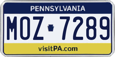 PA license plate MOZ7289