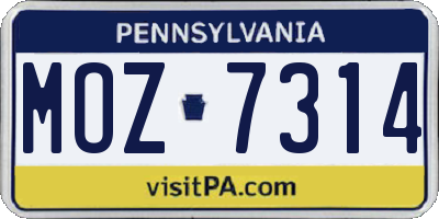 PA license plate MOZ7314