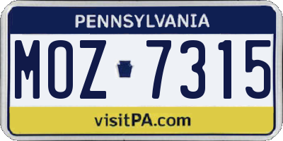 PA license plate MOZ7315