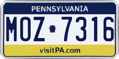 PA license plate MOZ7316