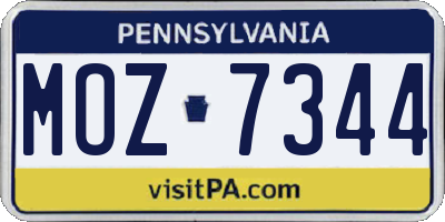 PA license plate MOZ7344