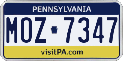 PA license plate MOZ7347