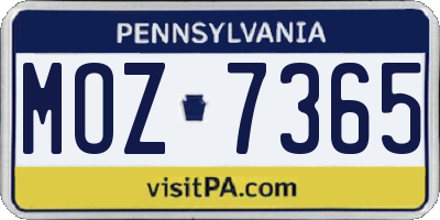 PA license plate MOZ7365