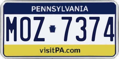 PA license plate MOZ7374