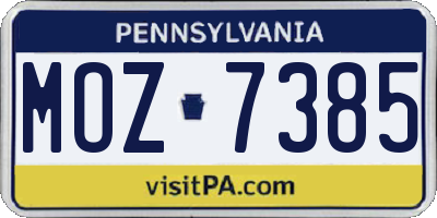 PA license plate MOZ7385