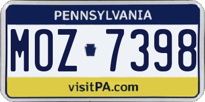 PA license plate MOZ7398