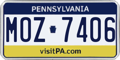 PA license plate MOZ7406