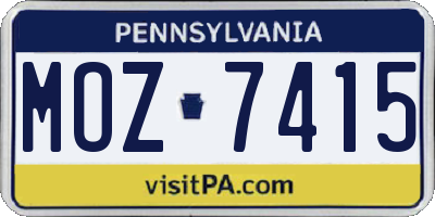 PA license plate MOZ7415