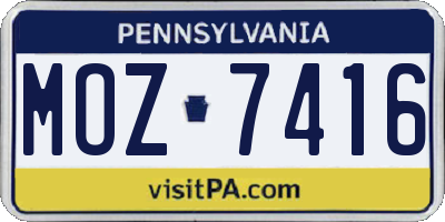 PA license plate MOZ7416