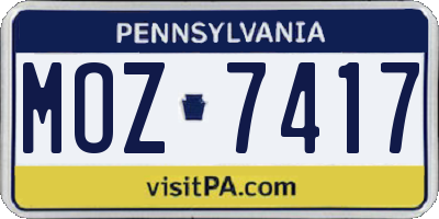 PA license plate MOZ7417