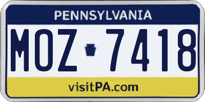 PA license plate MOZ7418
