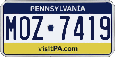 PA license plate MOZ7419