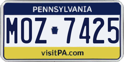 PA license plate MOZ7425