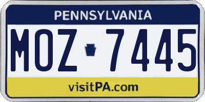 PA license plate MOZ7445