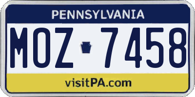 PA license plate MOZ7458
