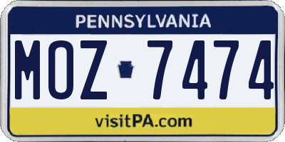 PA license plate MOZ7474