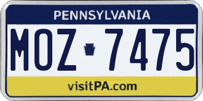 PA license plate MOZ7475