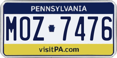 PA license plate MOZ7476