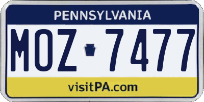 PA license plate MOZ7477