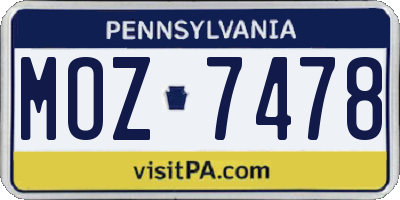PA license plate MOZ7478
