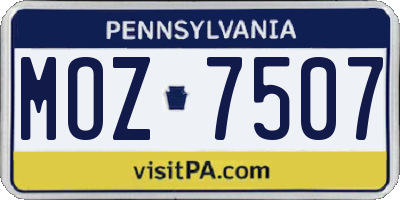 PA license plate MOZ7507