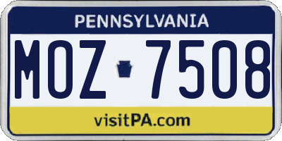 PA license plate MOZ7508