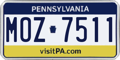 PA license plate MOZ7511
