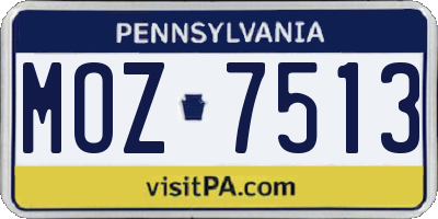 PA license plate MOZ7513