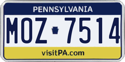 PA license plate MOZ7514