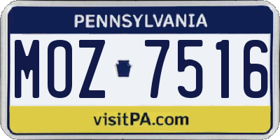 PA license plate MOZ7516