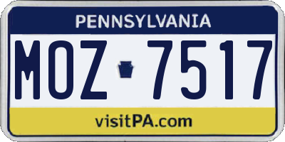 PA license plate MOZ7517