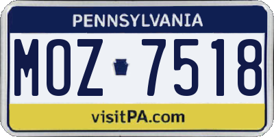 PA license plate MOZ7518