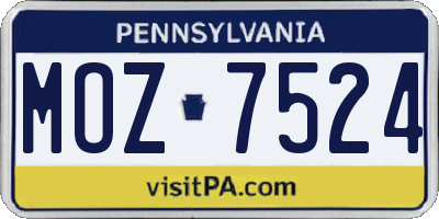 PA license plate MOZ7524