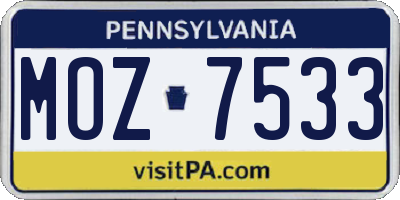 PA license plate MOZ7533